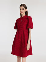 Jacquard Puff Sleeves Women Qipao Mini Dress GOELIA