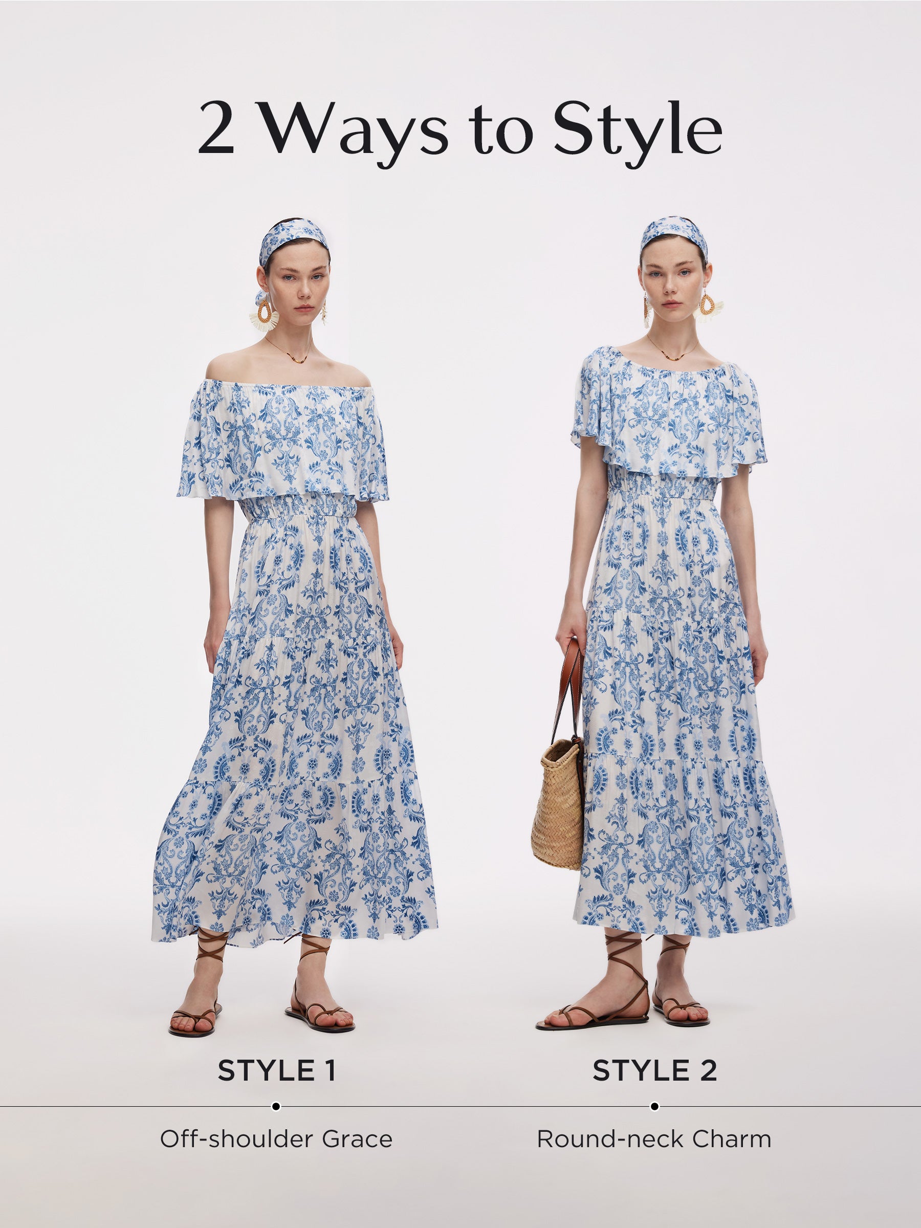 Floral Print Women Convertible Neckline Maxi Dress GOELIA