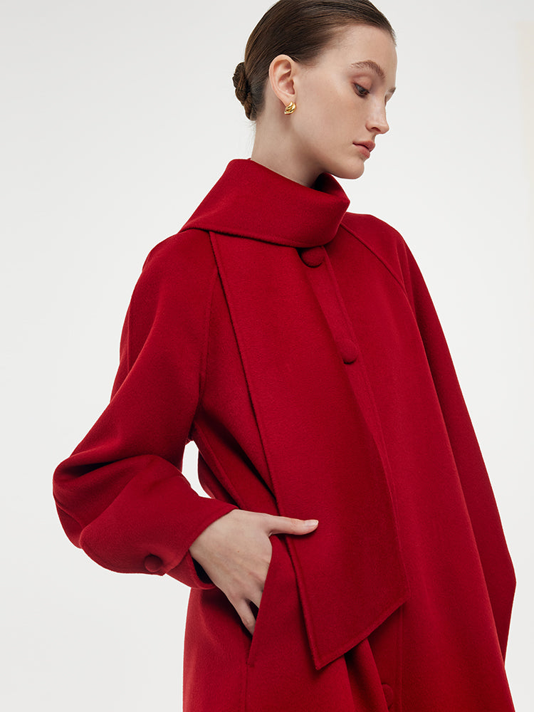 Cashmere Wool Scarf Collar Double-Faced Women Overcoat GOELIA