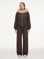 Zip-Up Jacket And Pants Two-Piece Set With Detachable Faux Fur Collar GOELIA