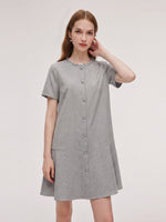 Tencel Linen Blend Sequined Round Neck Women Mini Dress GOELIA
