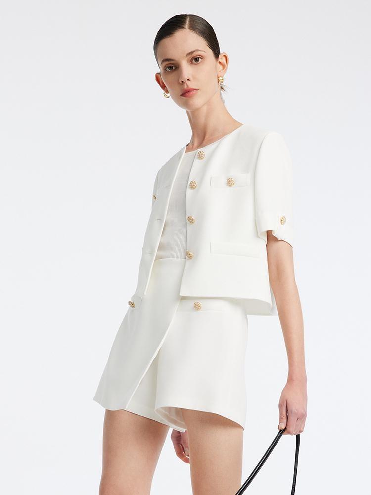 White Acetate Blazer And Shorts Two-Piece Suit – GOELIA