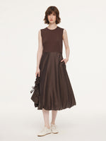 Dark Brown Patchwork Bubble Hem Women Sleeveless Maxi Dress With Bag GOELIA