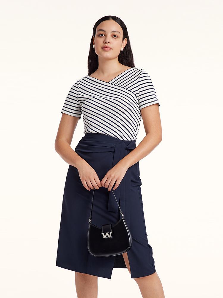 Blue And White Stripe T-shirt And Skirt Two-Piece Set GOELIA