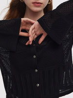 Tencel Blend Openwork Women Flared Sleeve Cardigan GOELIA