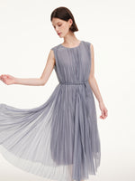 One-Size Flexible-Fit Pleated Sleeveless Women Belted Maxi Dress GOELIA
