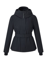 Gathered Waist Hooded Goose Down Jacket With Belt GOELIA