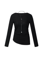 Wool Blend Asymmetrical Hem Women Knit T-Shirt With Detachable Lariat Necklace GOELIA