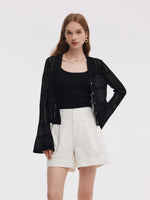 Tencel Blend Openwork Women Flared Sleeve Cardigan GOELIA