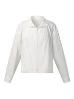 Cotton Blend Bubble Hem Women Crinkle Cropped Zip Jacket GOELIA