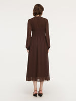 Ruffle Round Neck Women Smocked Maxi Dress GOELIA