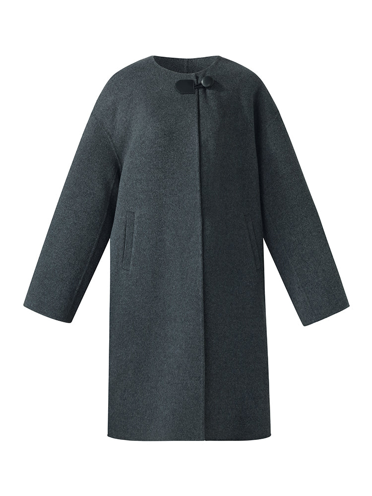 100% Wool Round Neck Women Coat GOELIA