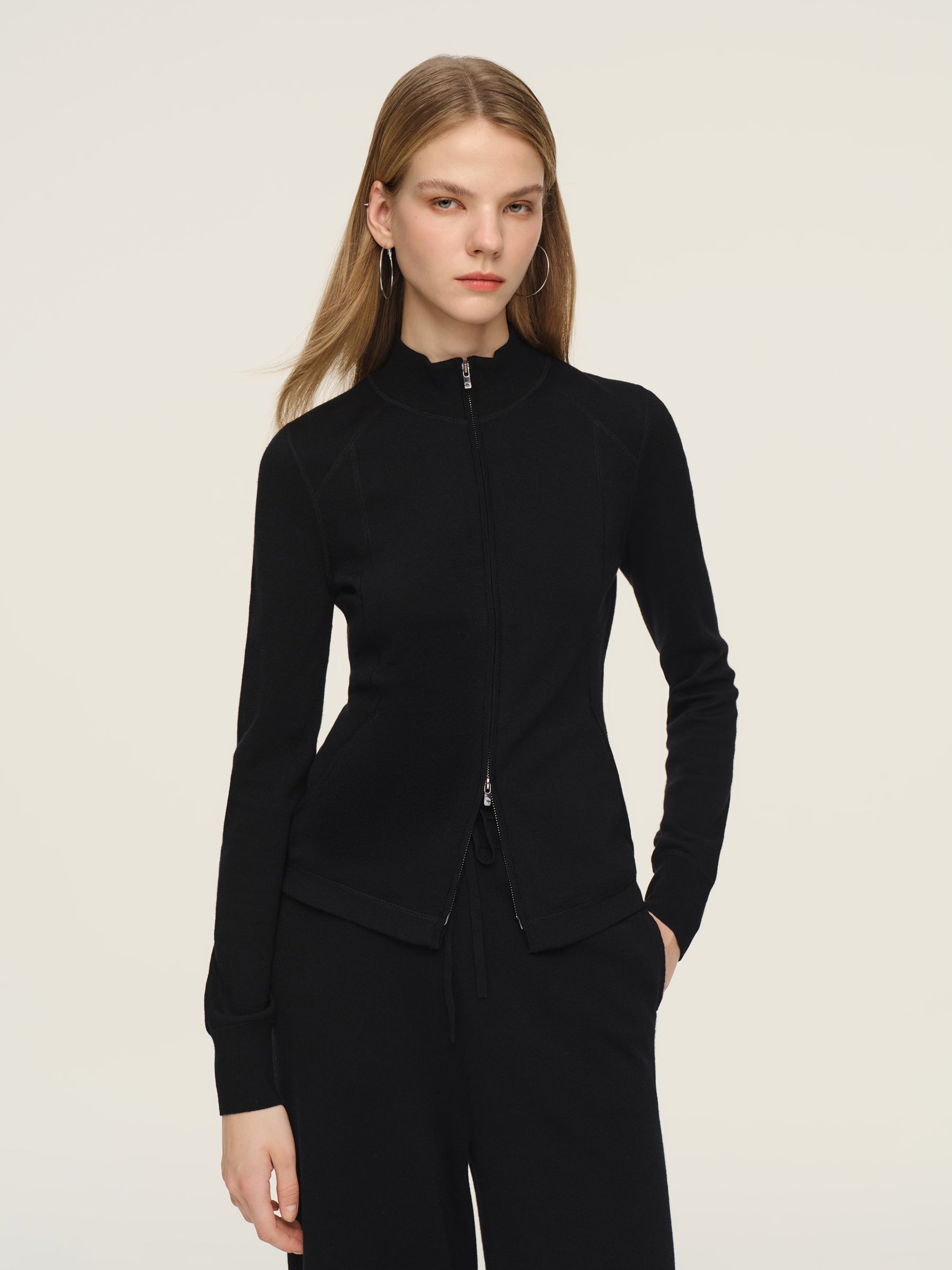 Wool Blend Two-Way Zipper Women Cardigan GOELIA