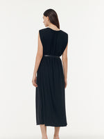 Tencel Knit Women Sleeveless Midi Dress With Leather Belt GOELIA