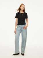 Cotton Side Twist Women T-Shirt With Detachable Beaded Chain GOELIA