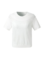 Tencel Blend Openwork Women Ruffle Round Neck Knit Top GOELIA