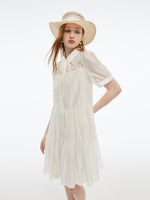 Tencel Blend Women Tiered Mini Dress With Ribbon GOELIA