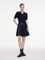Lyocell Blend Patchwork Women Pleated Mini Dress With Belt GOELIA