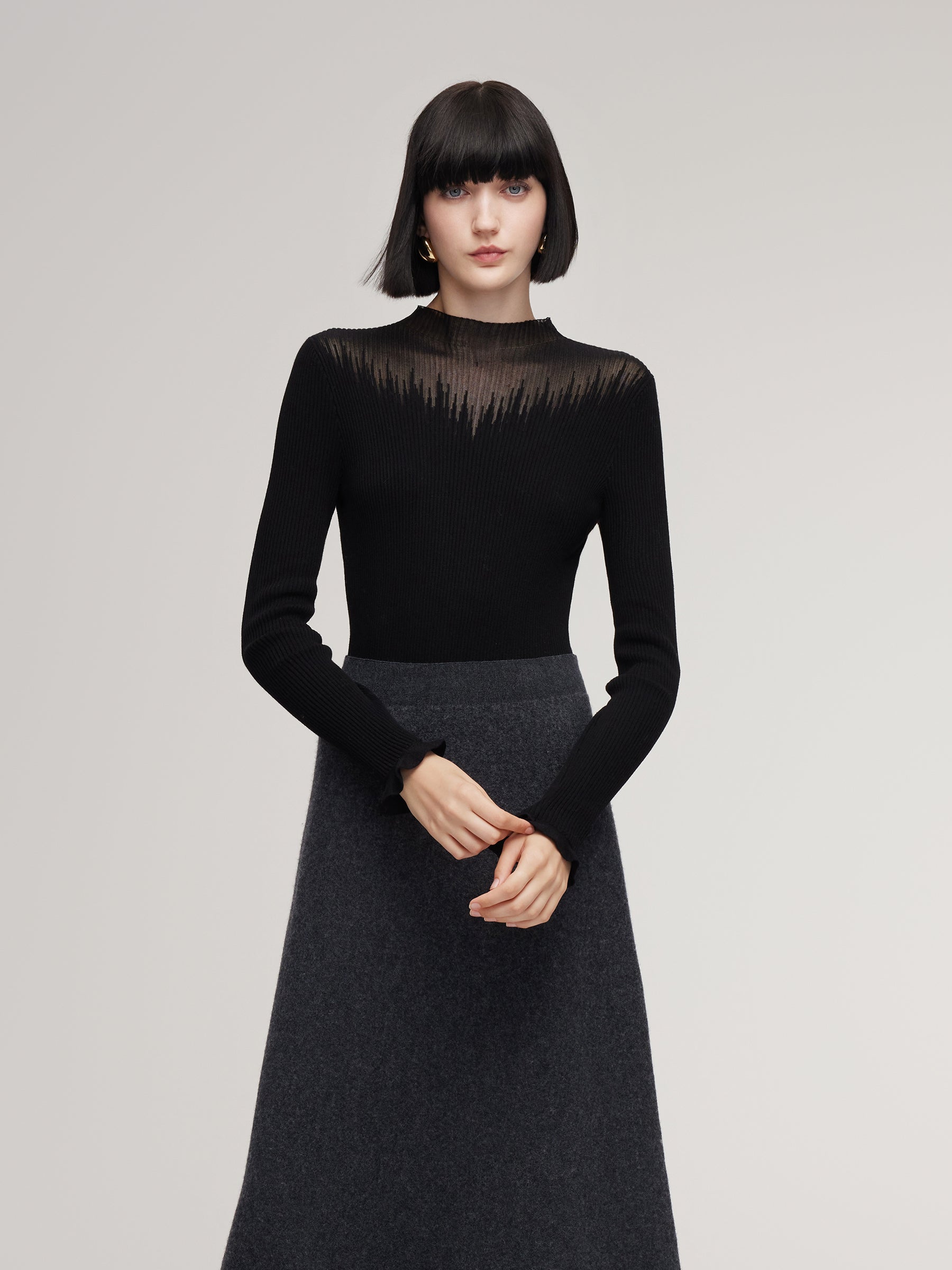 Tencel Wool Blend Mock Neck Women Knit Top GOELIA