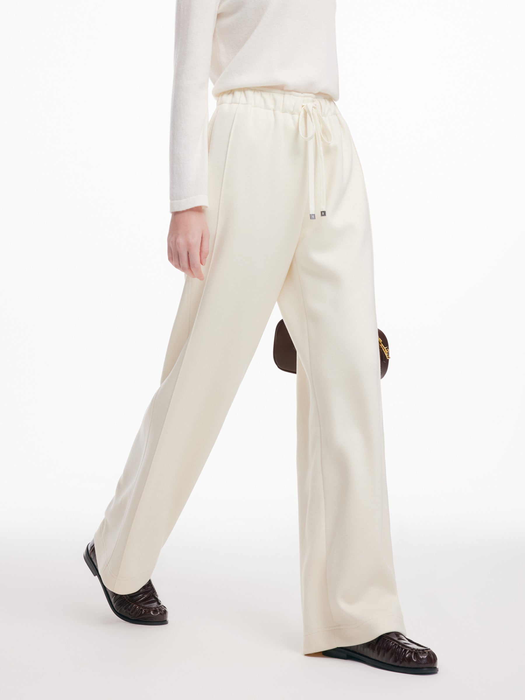 [Preview] Straight Leg Drawstring Waist Women Knit Pants GOELIA