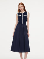 Lyocell Blend Contrast Trim Women Patchwork Sleeveless Maxi Dress GOELIA