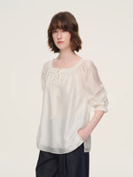 Tencel Blend Embroidered Square Neck Women Blouse GOELIA