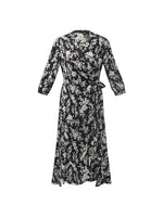 Camellia Printed V-Neck Ruffle Hem Women Midi Wrap Dress GOELIA