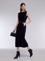 Mulberry Silk Blend Velvet Women Sleeveless Maxi Dress With Belt GOELIA