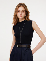 Lyocell Blend Patchwork Women Sleeveless Maxi Dress With Belt GOELIA