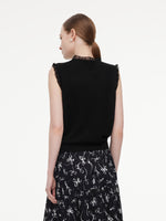 Jacquard Cut Out Neckline Women Ruffle Knit Tank Top GOELIA