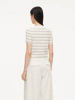 Lyocell Blend Stripe Round Neck Women Cardigan GOELIA