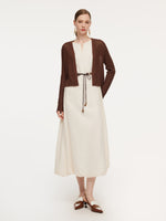 100% Ramie Bubble Hem Women Sleeveless Maxi Dress With Tie String Belt GOELIA