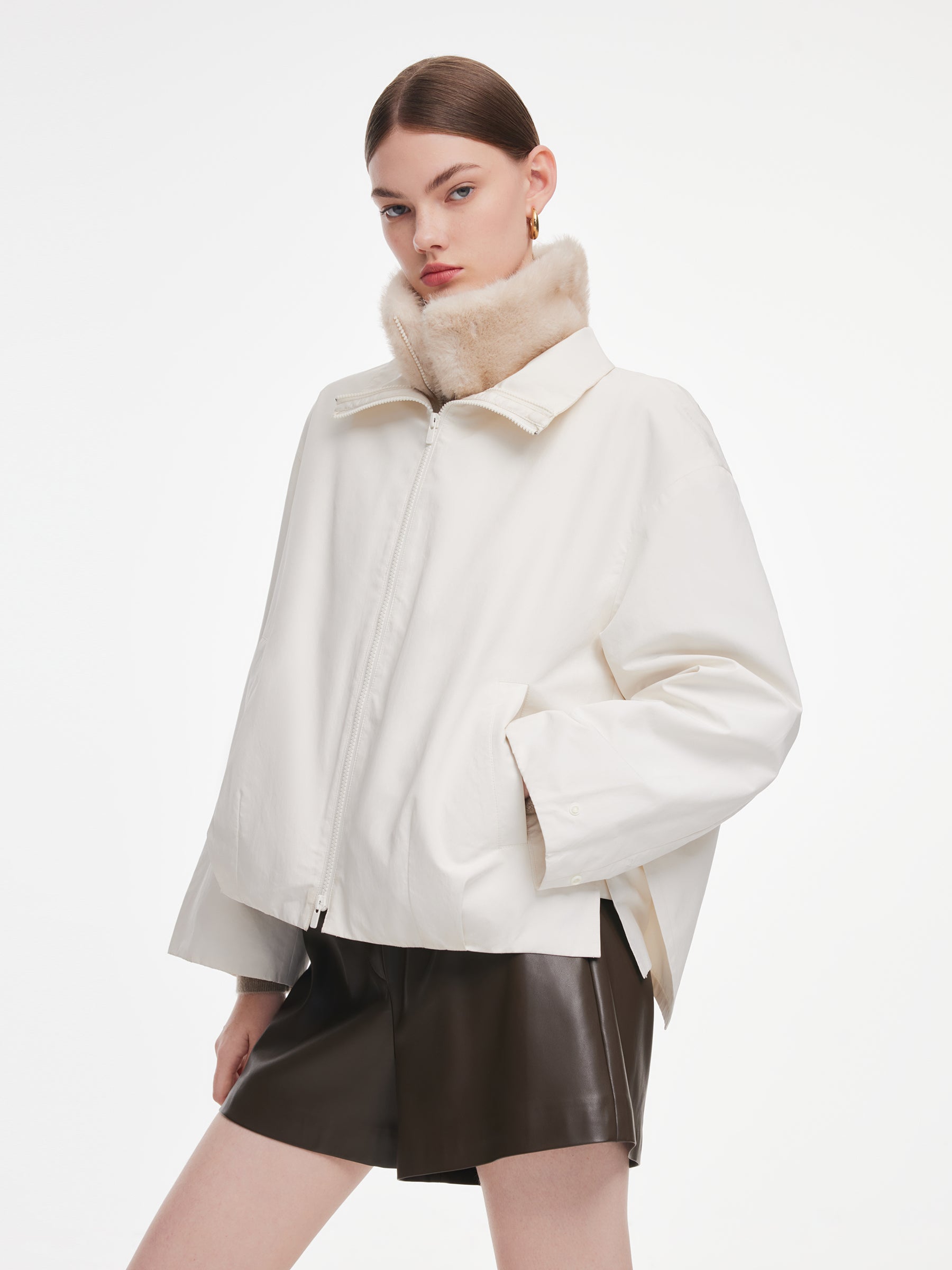 [Preview] Parka Jacket And Faux Fur Collar Puffer Vest Two-Piece Set GOELIA