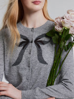 Wool Blend Bow Cardigan And Sequins Mesh Skirt Two-Piece Set GOELIA