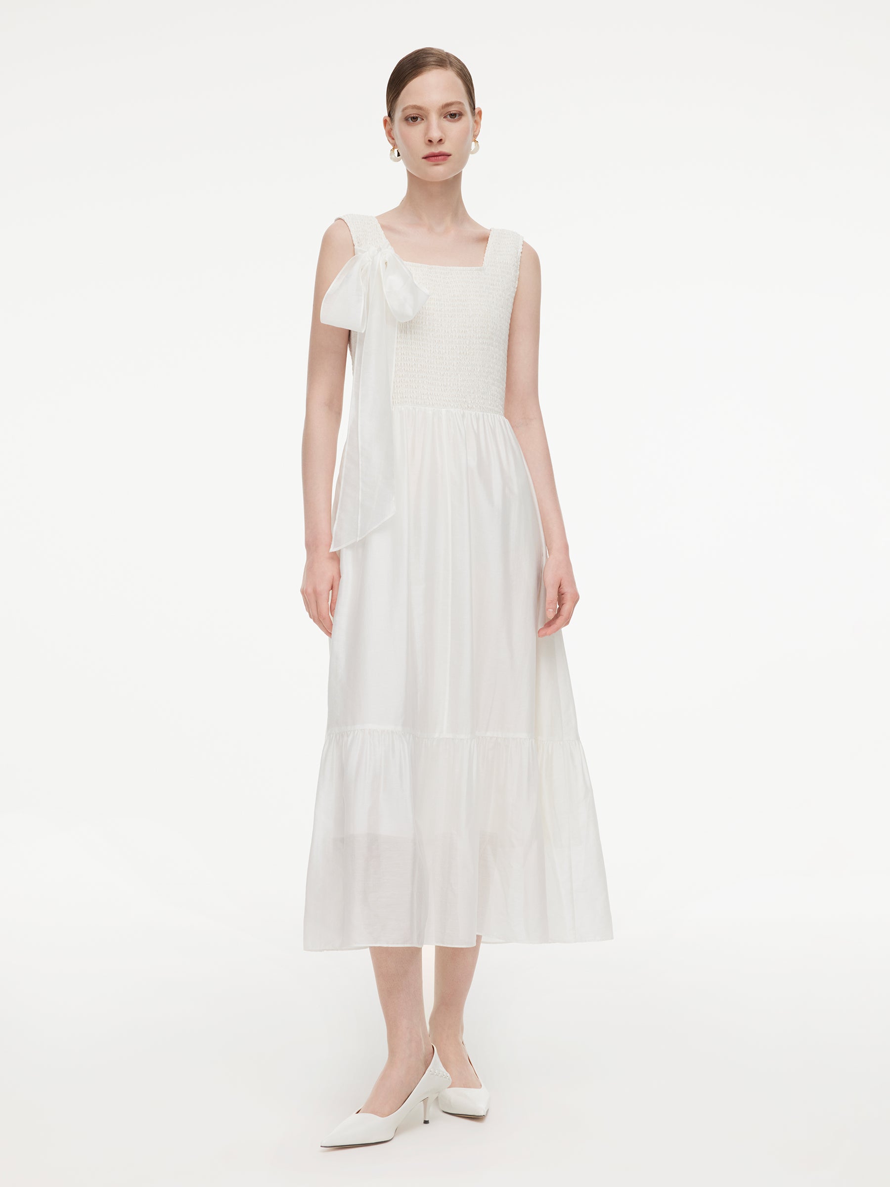 Tencel Blend Reversible Women Sleeveless Maxi Dress With Bowknot Ribbon GOELIA