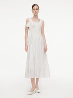 Tencel Blend Reversible Women Sleeveless Maxi Dress With Bowknot Ribbon GOELIA