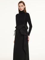 Merino Wool Asymmetric Drape Women Pinafore Maxi Dress GOELIA