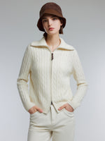 [Preview] Wool Yak Blend Cable Knit Women Two-Way Zip Cardigan GOELIA