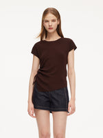 Lyocell Blend Side Drawstring Women Asymmetric Knit Top GOELIA
