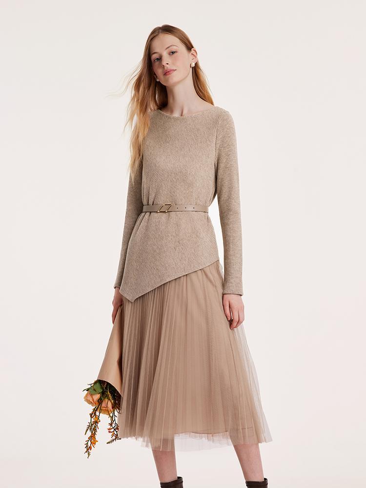 Knitted Sweater And Tulle Skirt With Belt Two-Piece Set GOELIA