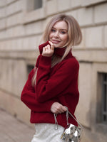 Wool Blend V-Neck Women Sweater With Detachable Scarf GOELIA