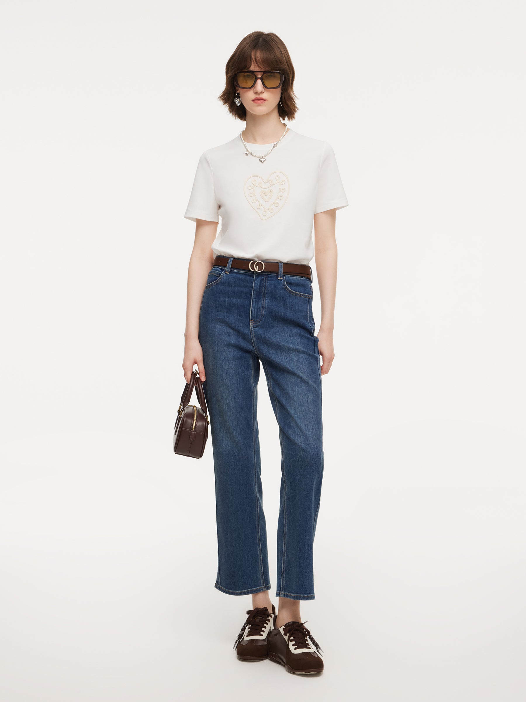 Acetate Blend Denim Adjustable Waist Women Ankle-Length Jeans GOELIA