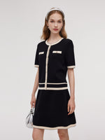 Lyocell Blend Contrast Trim Cardigan And Mini Skirt Two-Piece Set GOELIA