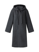 100% Wool Double-Faced Hooded Zip-Up Women Overcoat GOELIA