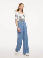 [Preview] 100% Lyocell Denim Women Straight Leg Jeans With Belt GOELIA