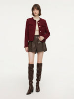 Wool Blend Tweed Sequins Fringe Trim Women Jacket GOELIA
