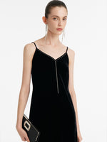 Silk Blend Spaghetti Strap Women Midi Velvet Dress GOELIA