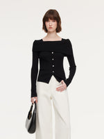 100% Wool Boat Neck Women Knit Top GOELIA