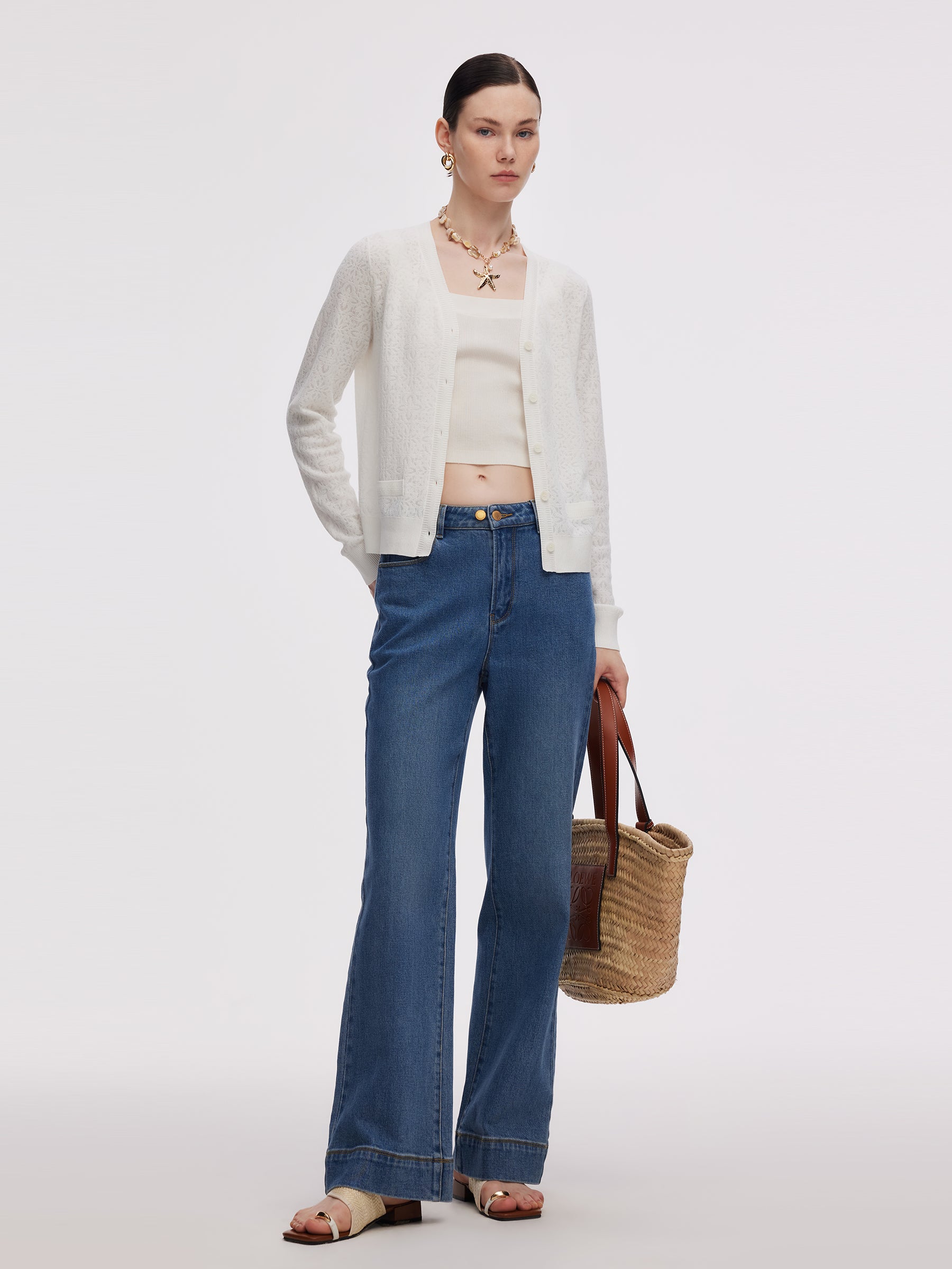 Jacquard Women V-Neck Cardigan GOELIA