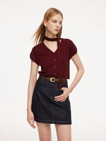 [Preview] Lyocell Blend V-Neck Women Cardigan With Ribbon GOELIA